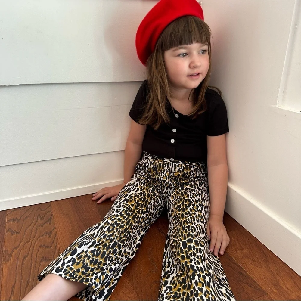 Vintage Fabric Leopard Print Flared Pants